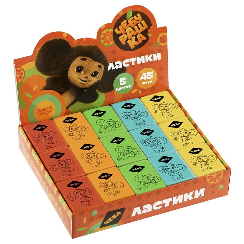 Ластик Мульти-Пульти "Чебурашка", прямоугольный, термопластичная резина, 35*25*8мм 