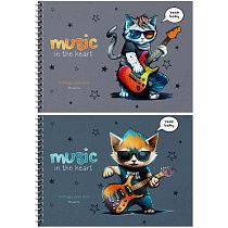 Тетрадь для нот 24л., А5, на гребне "Musical cats", выборочный УФ-лак, справочная информация, (гориз.) Тетрадь для нот 24л., А5, на гребне "Musical cats", выборочный УФ-лак, справочная информация, (гориз.)