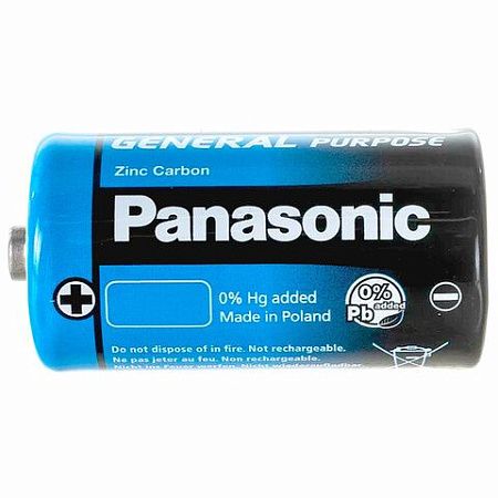 Батарейки КОМПЛЕКТ 2шт., PANASONIC D R20 (373), солевые, в пленке, 1.5 В
