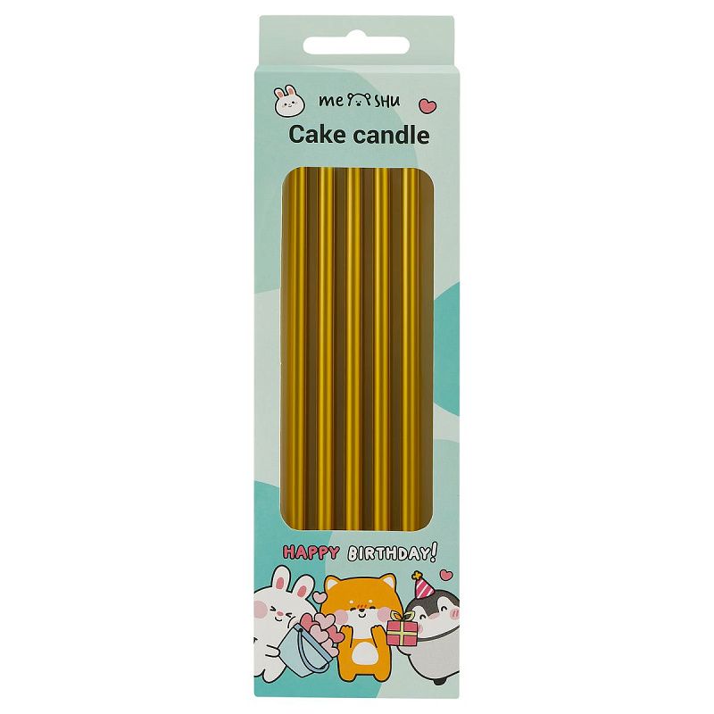 Свечи для торта с держателями MESHU "Straight gold", 14см, 10шт