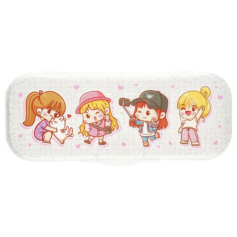 Пенал-футляр, 215*90*43 СТАММ "Подружки", прозрачный с блестками 