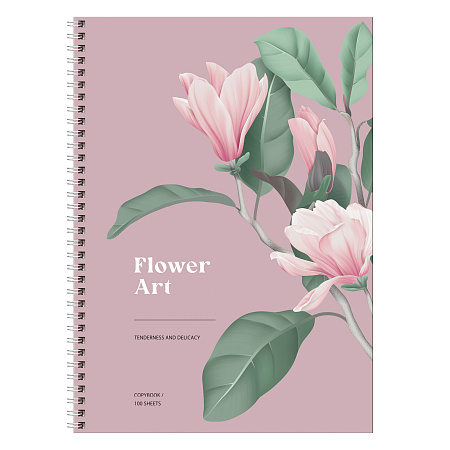 Тетрадь 100л., А4 клетка на гребне BG "Flower art", матовая ламинация, твердая обложка