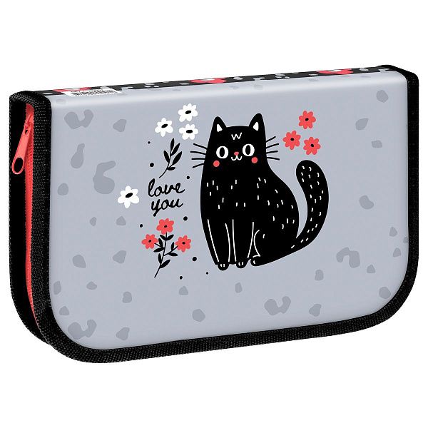 Пенал 1 отделение, 200*130 ArtSpace "Black Cat with Flower", ламинированный картон