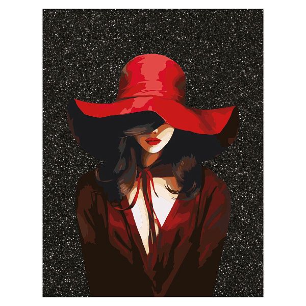 Картина по номерам на холсте с глиттером ТРИ СОВЫ "Девушка в красном", 30*40, с акриловыми красками и кистями