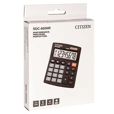 Калькулятор настольный Citizen SDC-805NR, 8 разр., двойное питание, 105*120*21мм, черный