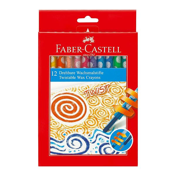 Карандаши восковые Faber-Castell, 12цв., выкручивающийся стержень, картон. упаковка, европодвес