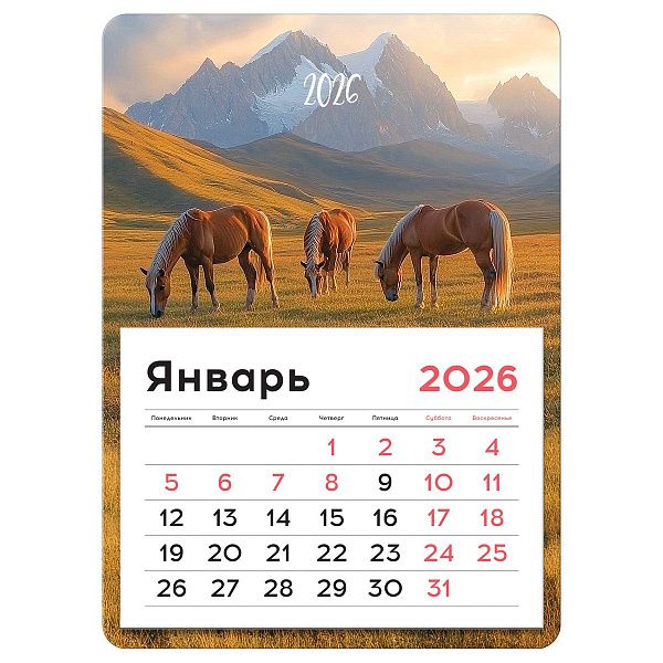 Календарь отрывной на магните, 130*180 мм склейка BG "Лошади", 2026г.