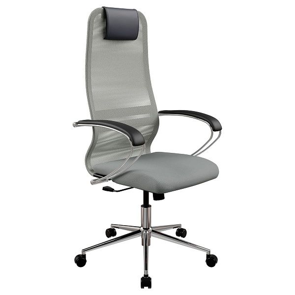 Кресло руководителя Метта SU-B-8, ткань-сетка светло-серая, топ-ган (131/009), 3F2.16.1.2A2