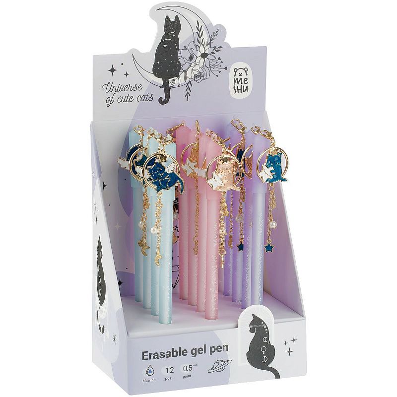 Ручка гелевая стираемая MESHU "Grace cats" синяя, 0,5мм, корпус ассорти, с топпером 