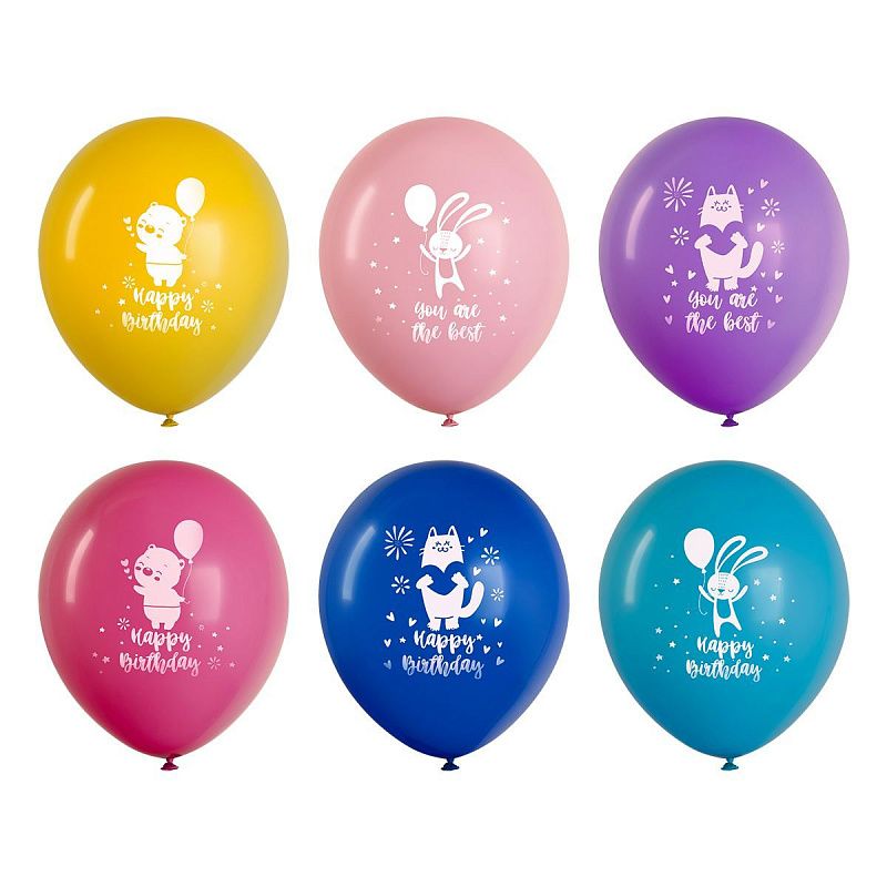 Воздушные шары,  25шт., М12/30см, MESHU "Happy birthday", пастель, ассорти