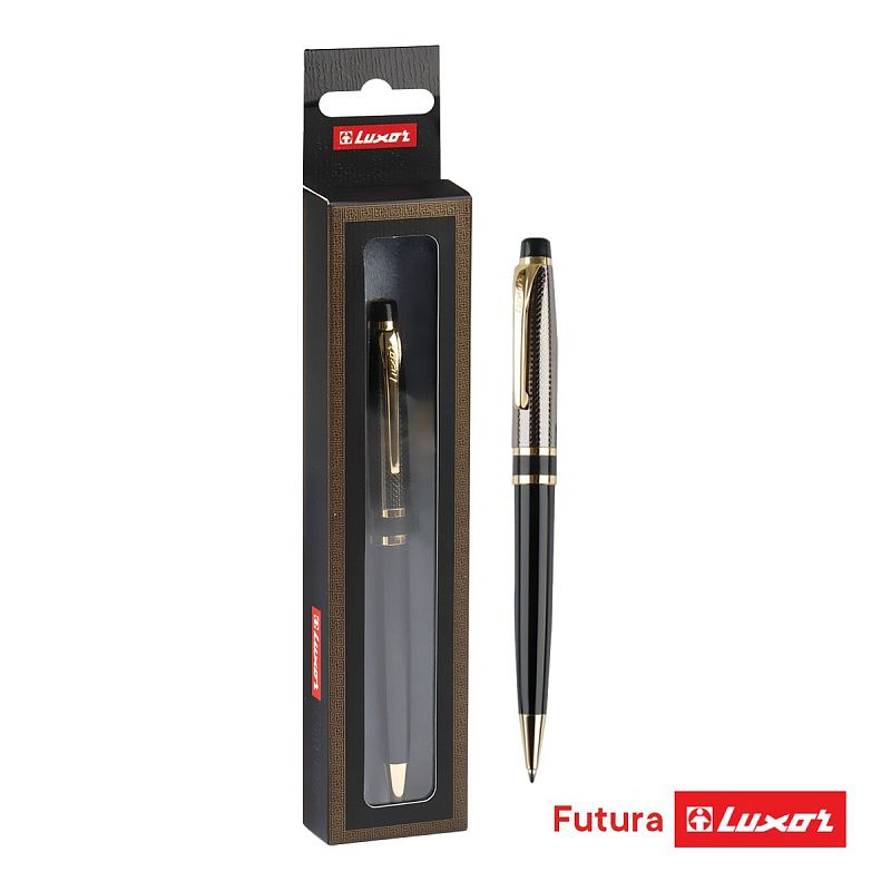 Ручка шариковая Luxor "Futura" синяя, 0,7мм, корпус черный/золото, поворотный механизм, футляр 