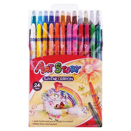 Карандаши восковые Crown "ArtStory", 24цв., выкручивающийся стержень, ПВХ, европодвес