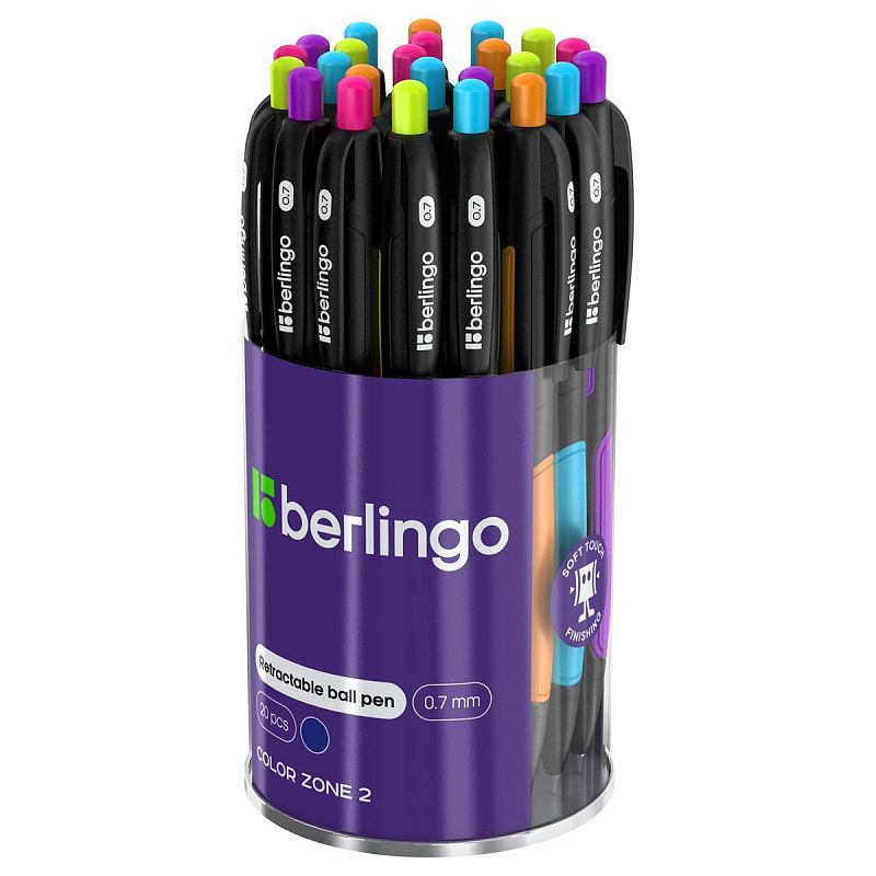 Ручка шариковая автоматическая Berlingo "Color Zone 2" синяя, 0,7мм, корпус ассорти 