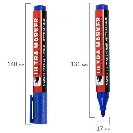Маркер перманентный ULTRA MARKER, СИНИЙ, 3,5 мм, с клипом, BRAUBERG, 152206 