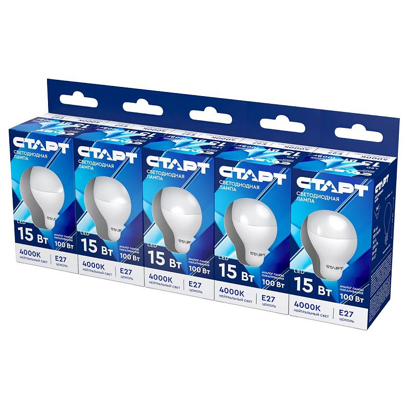 Лампа светодиодная Старт LED, серия "ЭКО" 15W40, тип А "груша" E27, 4000К, холодный свет, 15000ч