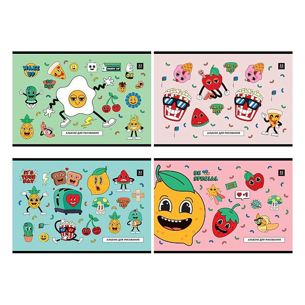 Альбом для рисования 32л., А4, на скрепке BG "Веселые стикеры"