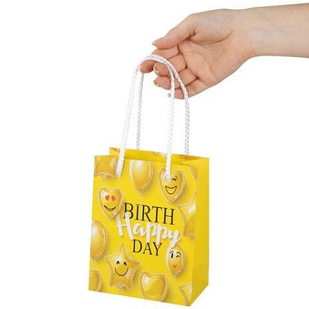 Пакет подарочный 11,4x6,4x14,6 см ЗОЛОТАЯ СКАЗКА "Happy Birthday", глиттер, желтый, 608237