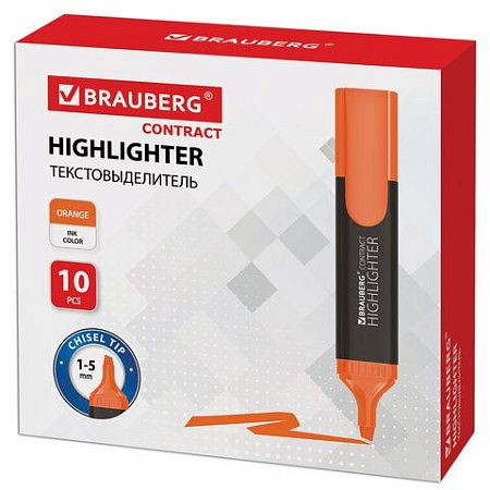 Текстовыделитель BRAUBERG "Contract", ОРАНЖЕВЫЙ, линия 1-5 мм, 150393 