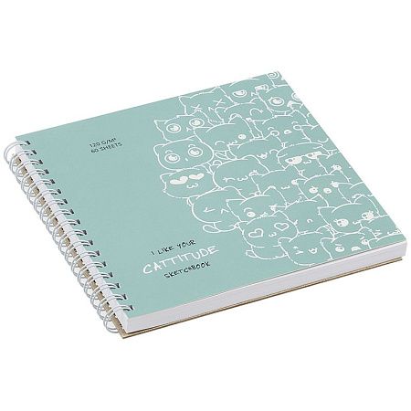 Скетчбук 60л., 150*150 MESHU "Cat wave", на гребне, выб. лак, soft-touch, 120г/м2