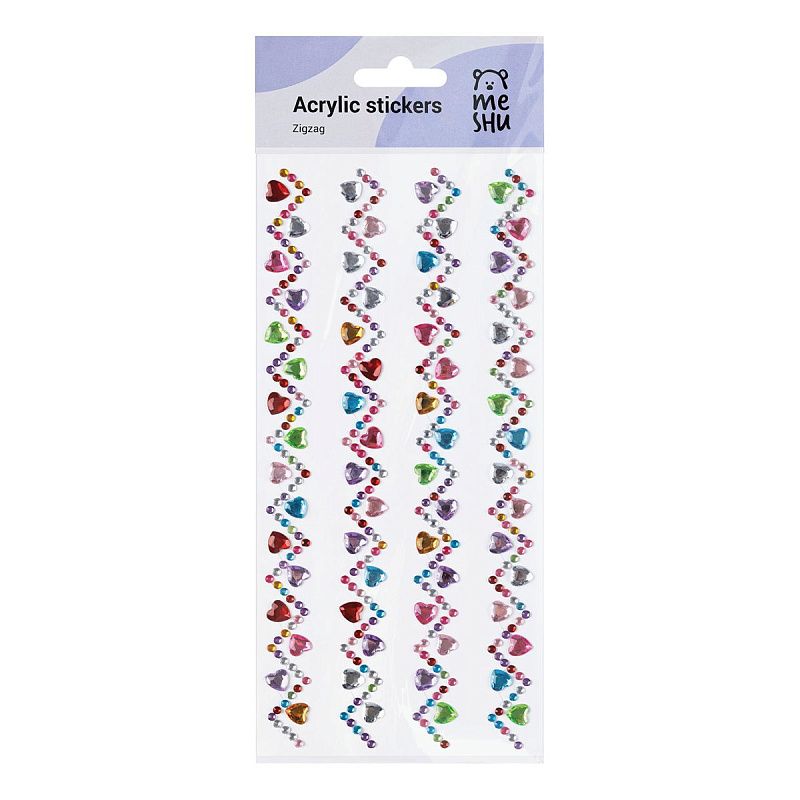 Наклейки акриловые MESHU "Zigzag", 25*10см, стразы, 396 наклеек, инд. уп., европодвес