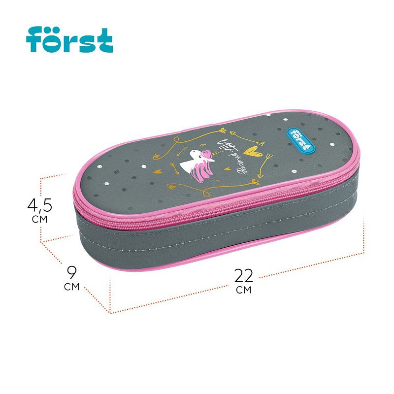 Пенал корпусный 1 отделение, 220*90*45 Först "Little princess", полиэстер 