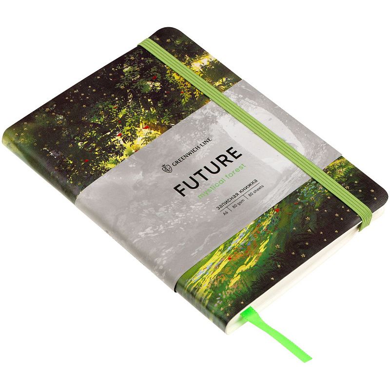 Записная книжка А6 80л. ЛАЙТ, кожзам, Greenwich Line "Mystical forest", с резинкой, тиснение фольгой, блок в клетку