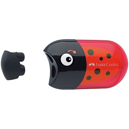 Точилка пластиковая с ластиком Faber-Castell "Ladybug" 2 отверстия, контейнер 