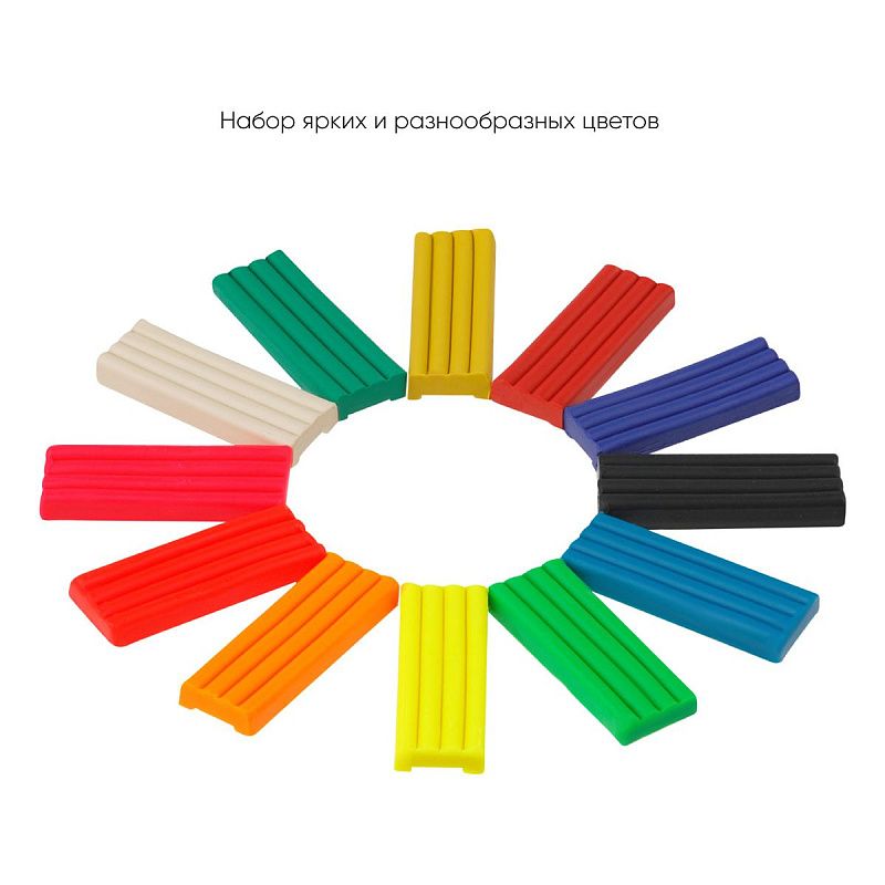 Пластилин Гамма "Оранжевое солнце", 12 цветов (6 классич., 6 флуор.), 168г, со стеком. картон. упаковка