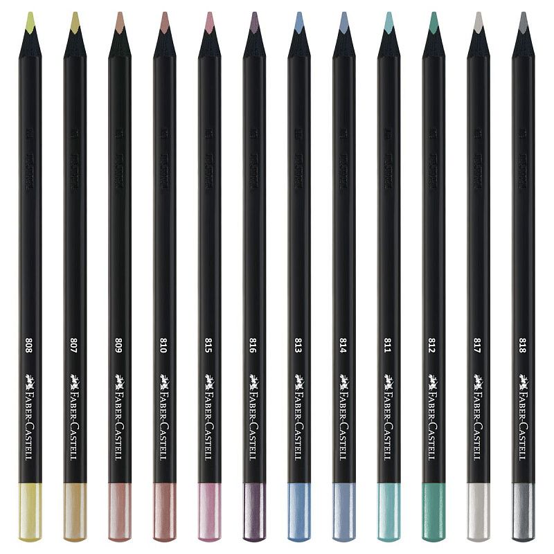 Карандаши цветные Faber-Castell "Black Edition", 12цв., металлик, трехгран., черное дерево, заточен., картон.