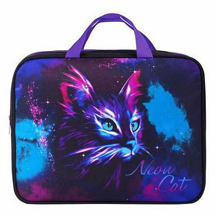 Папка на молнии с ручками BRAUBERG А4, 1 отделение, полиэстер, 80 мм, "Neon cat", 271482 