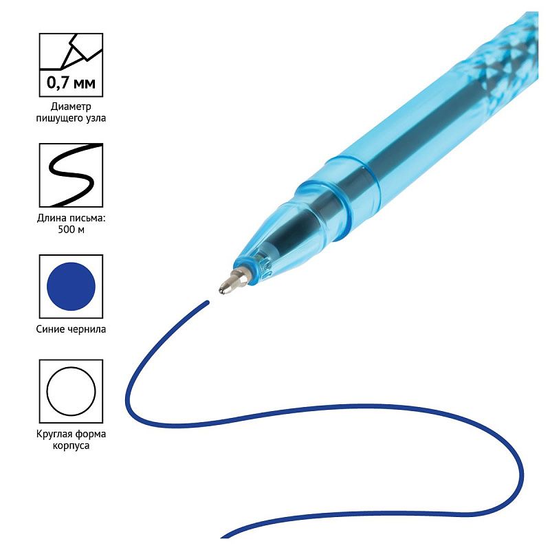 Ручка шариковая OfficeSpace "Wonder" синяя, 0,7мм, корпус ассорти 