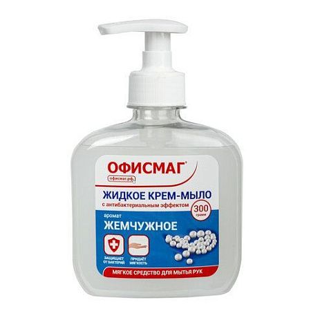 Мыло-крем жидкое 300 г ОФИСМАГ, "Премиум жемчужное", с антибактериальным эффектом, дозатор, 606782 