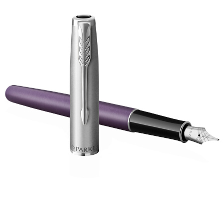 Ручка перьевая Parker "Sonnet Sand Blasted Metal&Violet Lacquer" черная, 0,8мм, подарочная упаковка