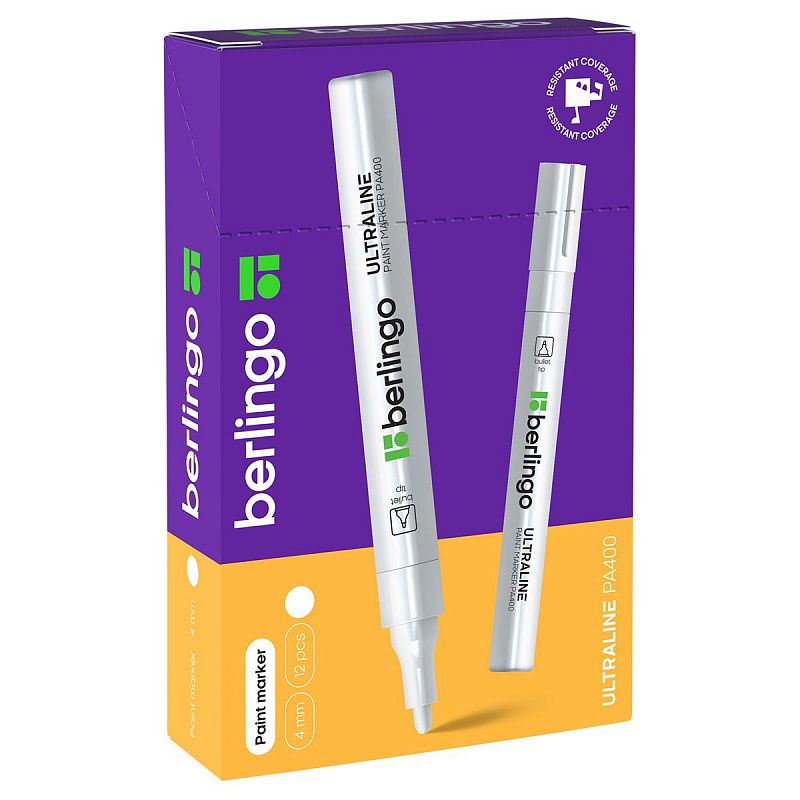 Маркер-краска Berlingo "Uniline PA400" белая, 2-4мм, нитро-основа 