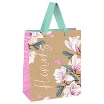 Пакет подарочный 26*32*12см MESHU "Flowers", отд. фольгой, крафт