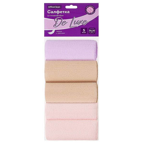 Салфетки для уборки OfficeClean, "Универсальные", набор 5шт., мягкая микрофибра, 30*30см, европодвес, цвет ассорти