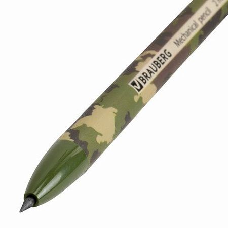 Карандаш механический цанговый 2 мм, BRAUBERG PRINT MILITARY, HB, встроенная точилка, корпус ассорти, 181962 