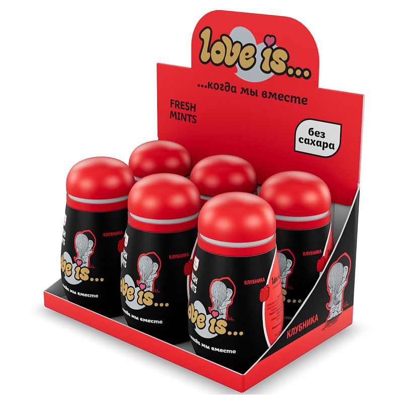 Освежающее драже Love is... со вкусом клубники, в пластиковой упаковке 45г
