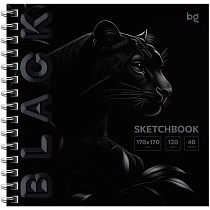 Скетчбук 40л., 170*170 BG "Black. Tiger", на гребне, soft tuch, выборочный лак, 120г/м2