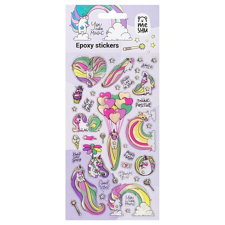 Наклейки гелевые MESHU "Rainbow unicorn", 10*23 см, пакет европодвес