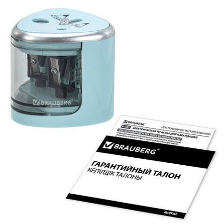 Точилка электрическая BRAUBERG DUAL (для 2 диаметров карандашей!), 4 батарейки АА, голубая, 270578 
