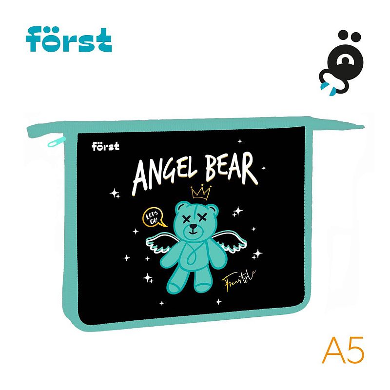 Папка для тетрадей 1 отделение, А5 Först "Angel bear", 240*205*40мм, пластик, на молнии 