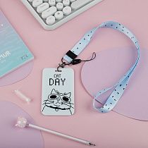 Бейдж вертикальный MESHU "CAT DAY", 110*70 мм, лента с карабином, 3D печать, опп пакет с европодвесом