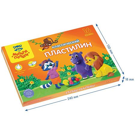 Пластилин Мульти-Пульти "Приключения Енота", 16 цветов, 320г, со стеком, картон