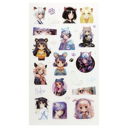 Наклейки гелевые MESHU "Neko", 10*23 см, пакет европодвес
