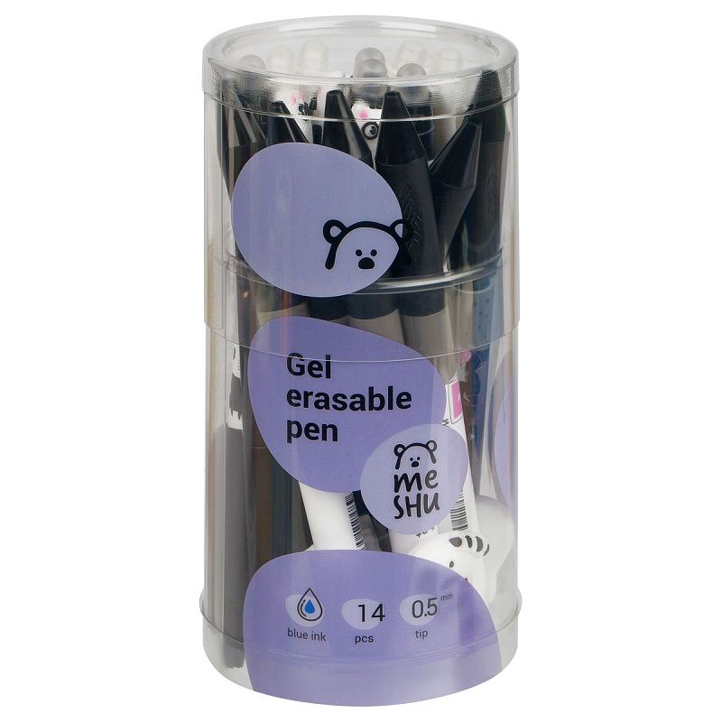Ручка гелевая стираемая автоматическая MESHU "Funny cats" синяя, 0,5мм, корпус ассорти, с топпером 