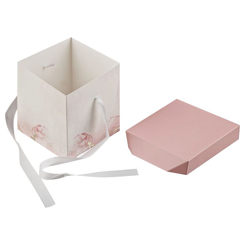 Коробка складная подарочная MESHU "Розовый мрамор", (15*15*15см), с лентой, отд фольгой