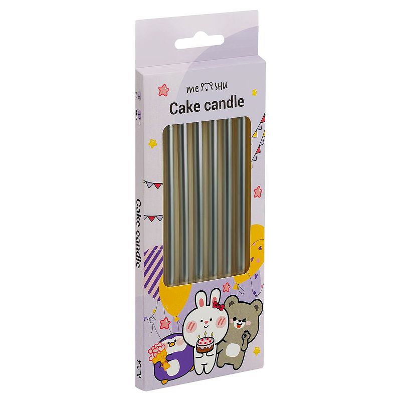 Свечи для торта с держателями MESHU "Straight silver", 10см, 6шт