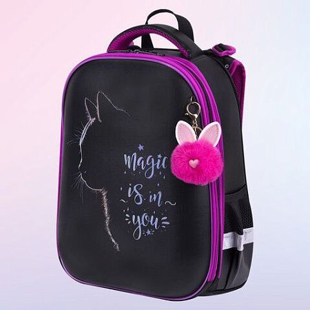 Ранец BRAUBERG SHINY, 2 отделения, с брелоком, "Magic cat", 38х28х14 см, 271381 