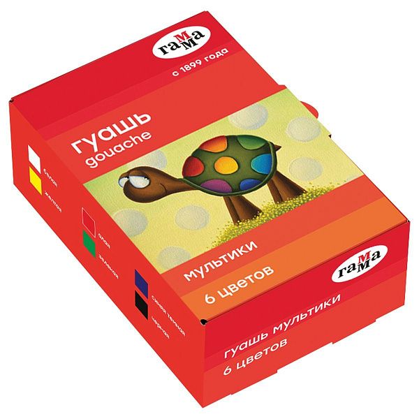 Гуашь Гамма "Мультики", 06 цветов, 20мл, картон. упаковка